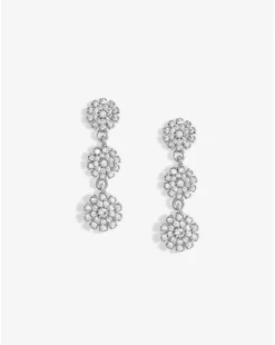 Jon Richard Rhodium Plated Cubic Zirconia Mini Flower Drop Earrings
