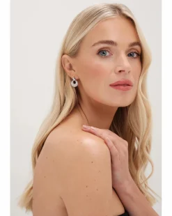 Jon Richard Rhodium Plated Polished And Micro Pave Door Knocker Earrings