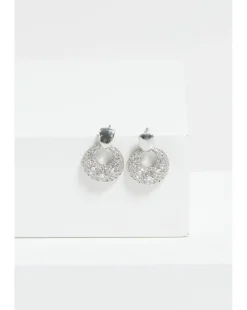 Jon Richard Rhodium Plated Polished And Micro Pave Door Knocker Earrings