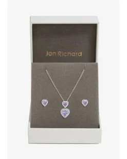 Jon Richard Rhodium Plated CZ Lavender Halo Double Heart Set - Gift Boxed