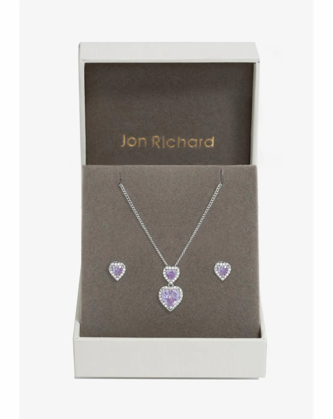 Jon Richard Rhodium Plated CZ Lavender Halo Double Heart Set - Gift Boxed