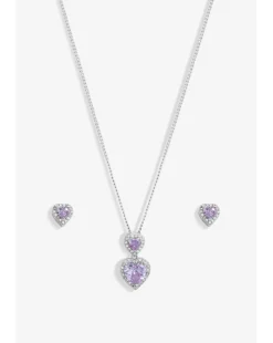 Jon Richard Rhodium Plated CZ Lavender Halo Double Heart Set - Gift Boxed