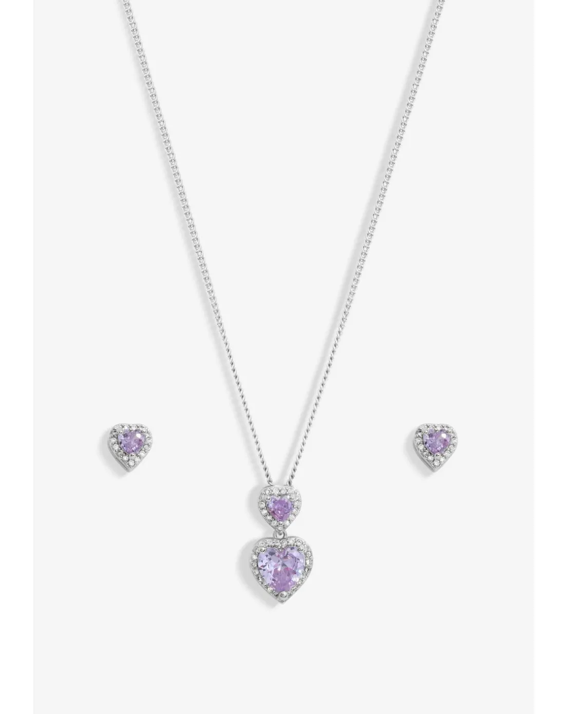 Jon Richard Rhodium Plated CZ Lavender Halo Double Heart Set - Gift Boxed