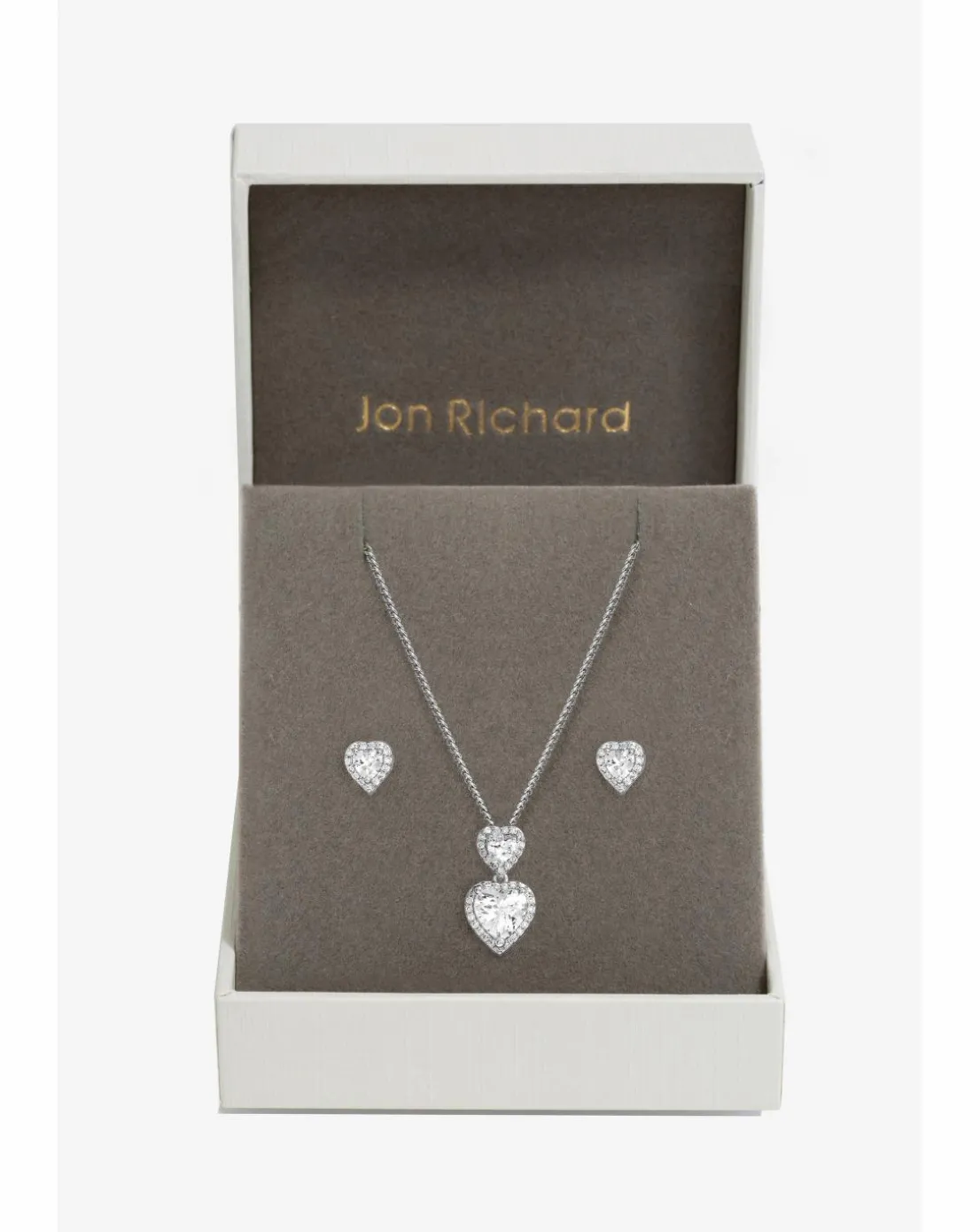 Jon Richard Rhodium Plated Cubic Zirconia Halo Double Heart Set - Gift Boxed