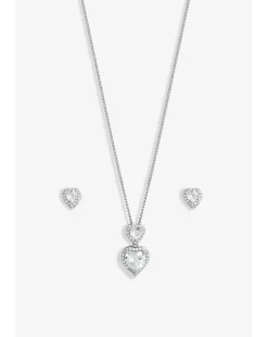 Jon Richard Rhodium Plated Cubic Zirconia Halo Double Heart Set - Gift Boxed