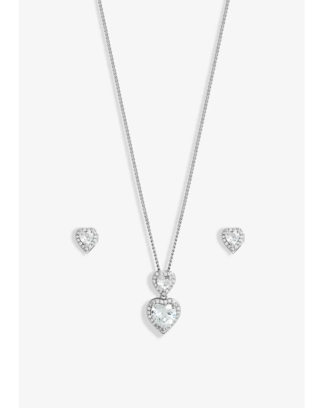 Jon Richard Rhodium Plated Cubic Zirconia Halo Double Heart Set - Gift Boxed