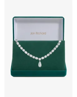 Jon Richard Rhodium Plated Cubic Zirconia Peardrop Allway Necklace - Gift Boxed
