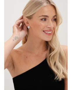 Jon Richard Rhodium Plated Cubic Zirconia Pave Clover Clip Earrings