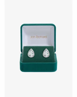 Jon Richard Rhodium Plated Cubic Zirconia Crystal Peardrop Studs - Gift Boxed