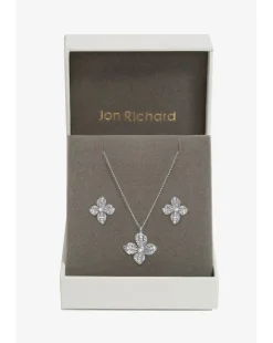 Jon Richard Rhodium Plated Cubic Zirconia Floral Set - Gift Boxed