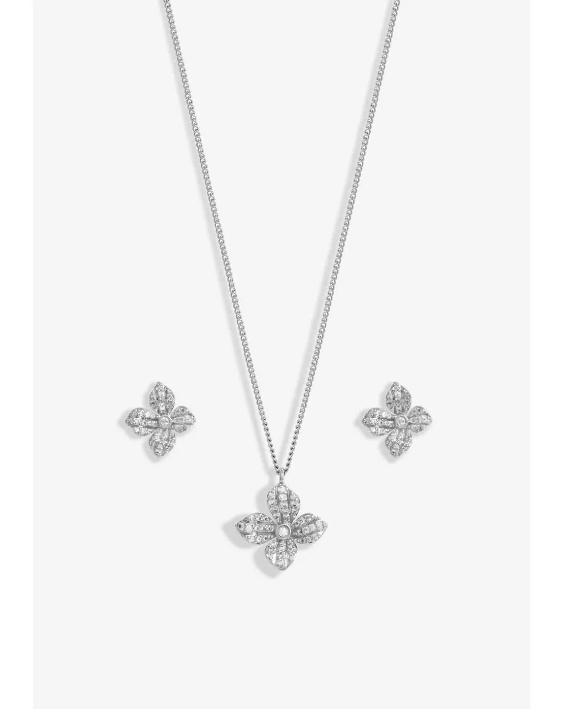 Jon Richard Rhodium Plated Cubic Zirconia Floral Set - Gift Boxed