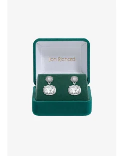 Jon Richard Rhodium Plated CZ Micro Pave Oval Drop Earrings - Gift Boxed