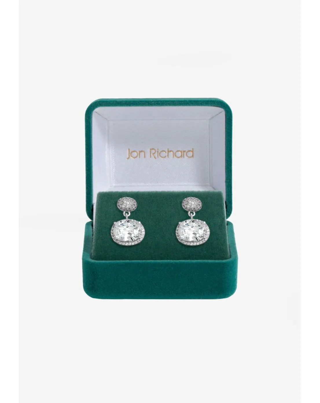 Jon Richard Rhodium Plated CZ Micro Pave Oval Drop Earrings - Gift Boxed