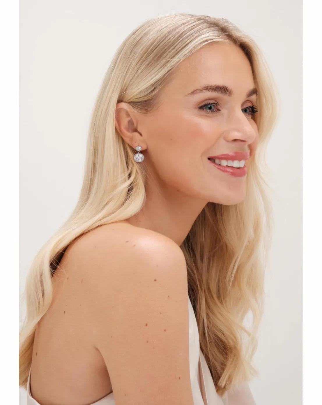 Jon Richard Rhodium Plated CZ Micro Pave Oval Drop Earrings - Gift Boxed