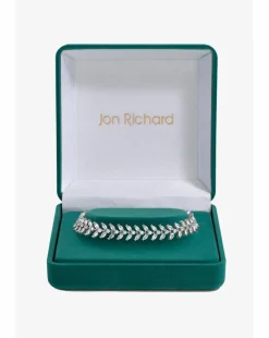 Jon Richard Rhodium Plated Cubic Zirconia Leaf Bracelet - Gift Boxed