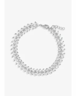 Jon Richard Rhodium Plated Cubic Zirconia Leaf Bracelet - Gift Boxed