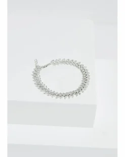 Jon Richard Rhodium Plated Cubic Zirconia Leaf Bracelet - Gift Boxed