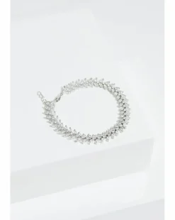 Jon Richard Rhodium Plated Cubic Zirconia Leaf Bracelet - Gift Boxed