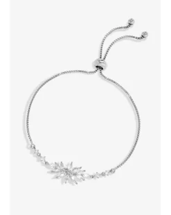 Jon Richard Rhodium Plated Cubic Zirconia Floral Toggle Bracelet