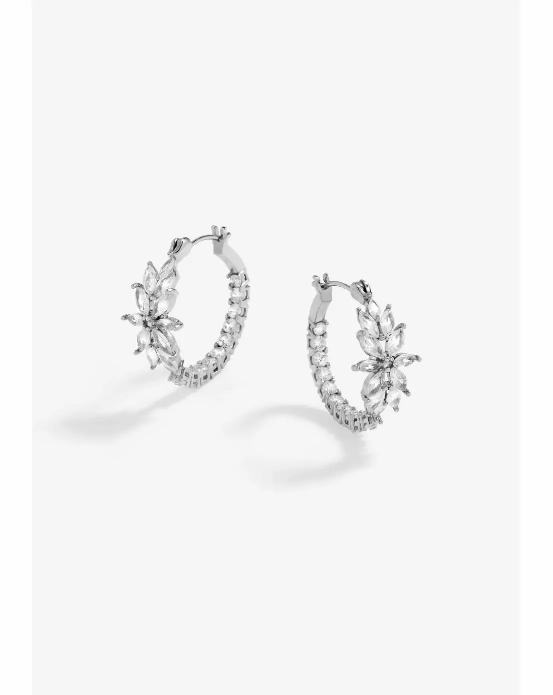 Jon Richard Rhodium Plated Cubic Zirconia Floral Hoop Earrings