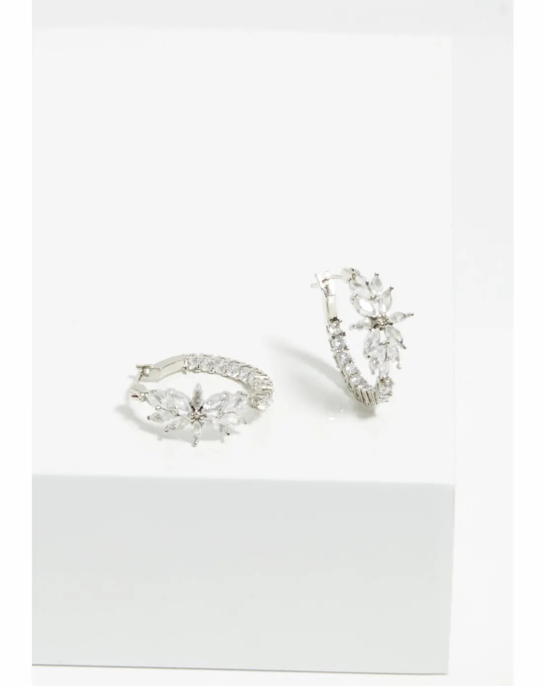 Jon Richard Rhodium Plated Cubic Zirconia Floral Hoop Earrings