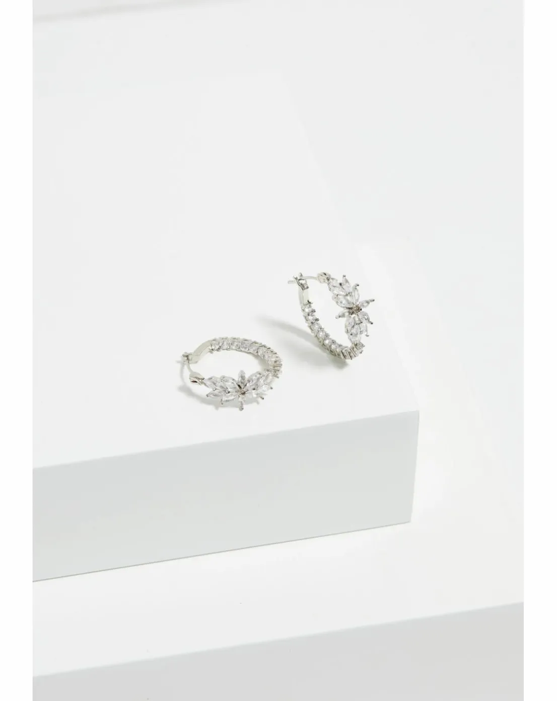 Jon Richard Rhodium Plated Cubic Zirconia Floral Hoop Earrings