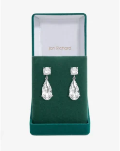 Jon Richard Rhodium Plated CZ Mixed Stone Peardrop Earrings - Gift Boxed
