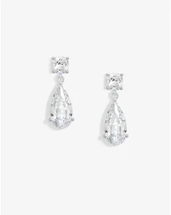 Jon Richard Rhodium Plated CZ Mixed Stone Peardrop Earrings - Gift Boxed