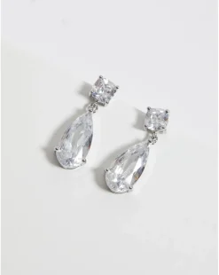 Jon Richard Rhodium Plated CZ Mixed Stone Peardrop Earrings - Gift Boxed
