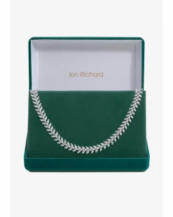 Jon Richard Rhodium Plated CZ Leaf Adjustable Toggle Necklace - Gift Boxed