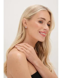 Jon Richard Rhodium Plated Cubic Zirconia Heart Stud Earrings