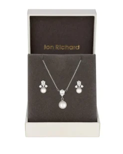 Jon Richard Rhodium Plated And Pearl Set - Gift Boxed