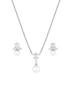 Jon Richard Rhodium Plated And Pearl Set - Gift Boxed