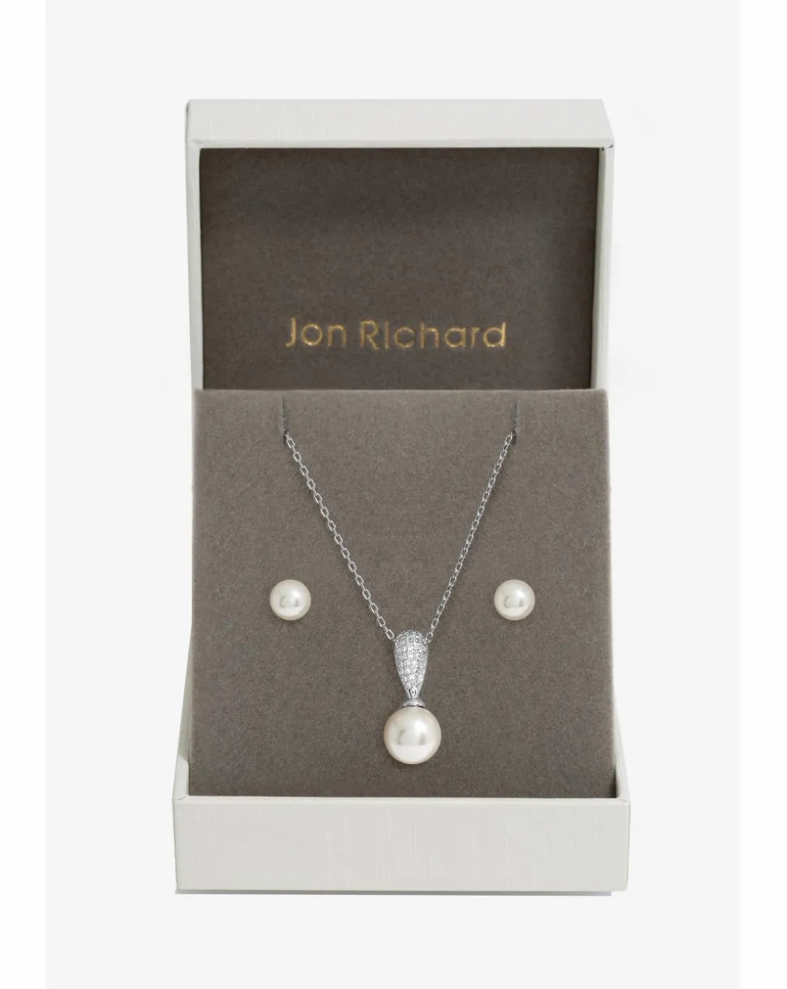 Jon Richard Rhodium Plated Cubic Zirconia And Pearl Set - Gift Boxed