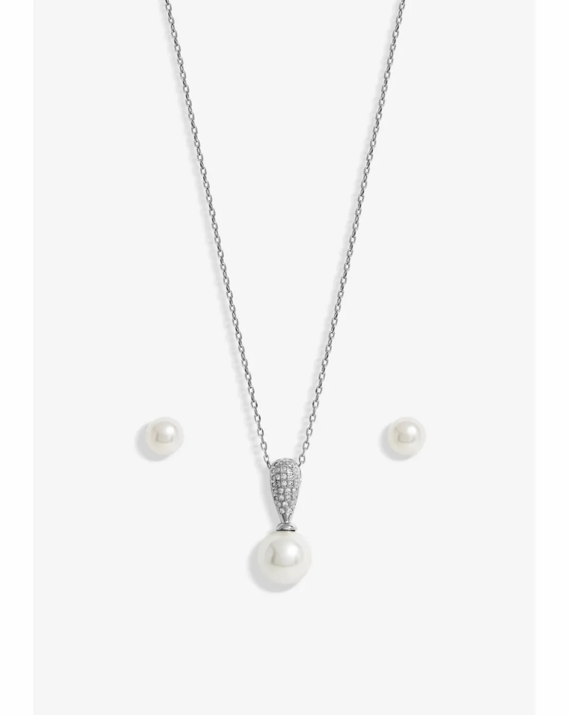 Jon Richard Rhodium Plated Cubic Zirconia And Pearl Set - Gift Boxed
