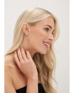 Jon Richard Rhodium Plated Cubic Zirconia Flower Stud Earrings