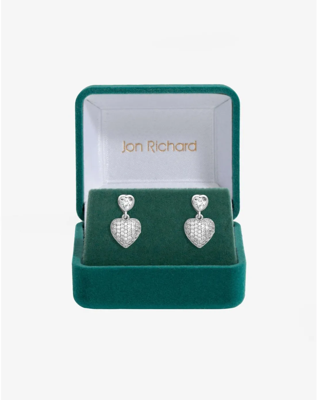 Jon Richard Rhodium Plated Cubic Zirconia Micro Pave Heart Earrings - Gift Boxed