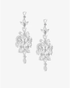 Jon Richard Rhodium Plated Cubic Zirconia Floral Statement Earrings