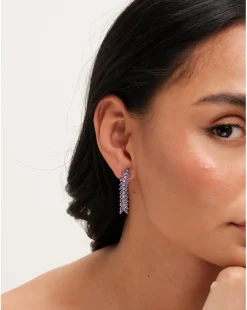Jon Richard Rhodium Plated Lavender Leaf Earrings