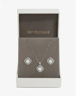 Jon Richard Rhodium Plated Cubic Zirconia Clover Set - Gift Boxed