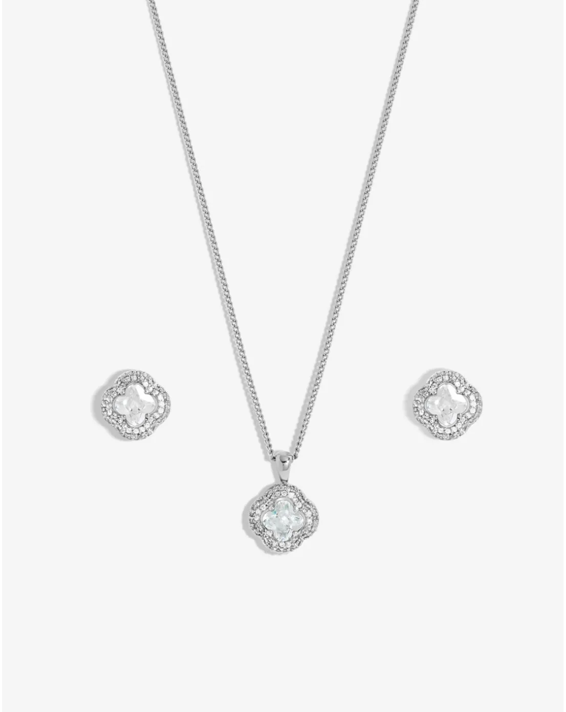 Jon Richard Rhodium Plated Cubic Zirconia Clover Set - Gift Boxed