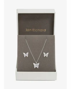 Jon Richard Rhodium Plated Cubic Zirconia Butterfly Set - Gift Boxed