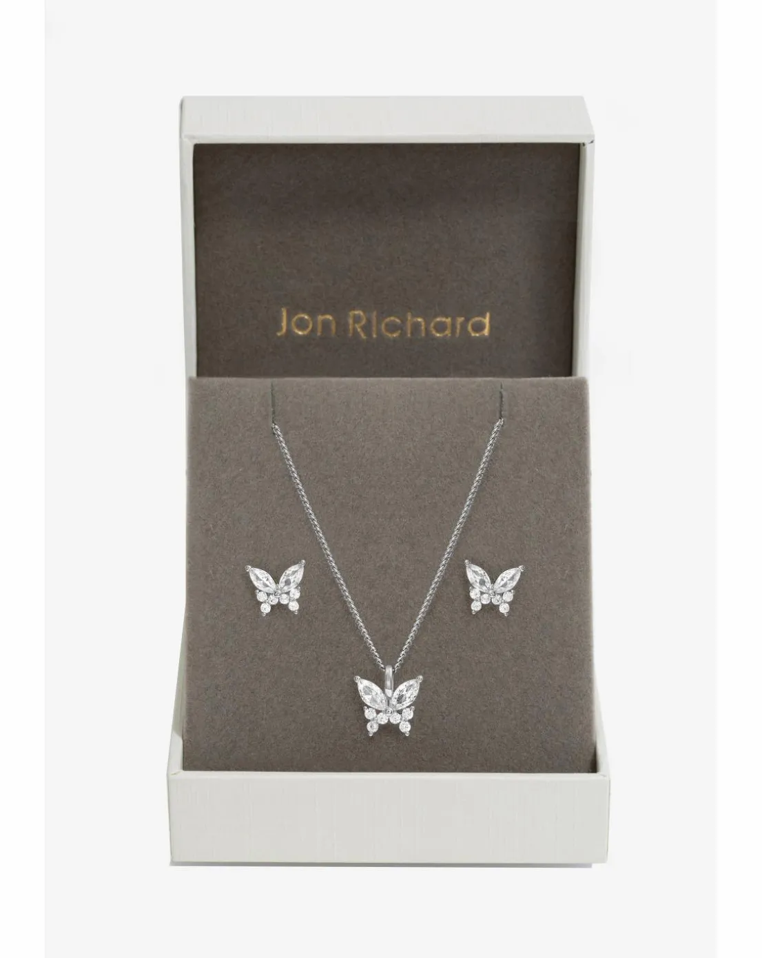 Jon Richard Rhodium Plated Cubic Zirconia Butterfly Set - Gift Boxed
