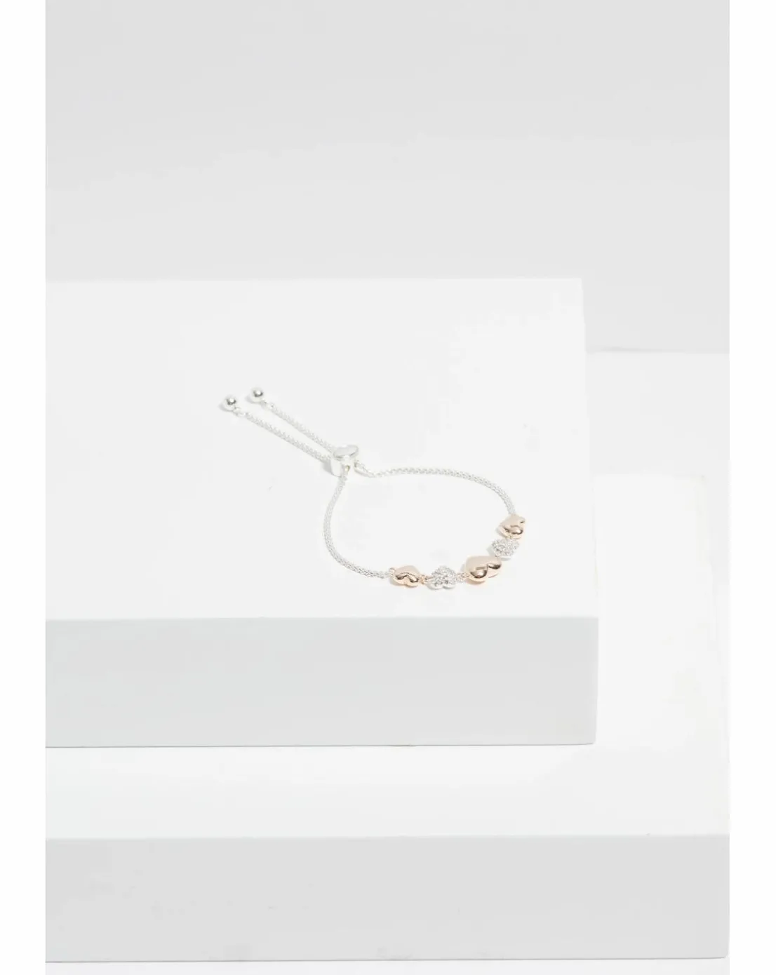 Jon Richard Rose Gold Plated And Silver Crystal Heart Toggle Bracelet