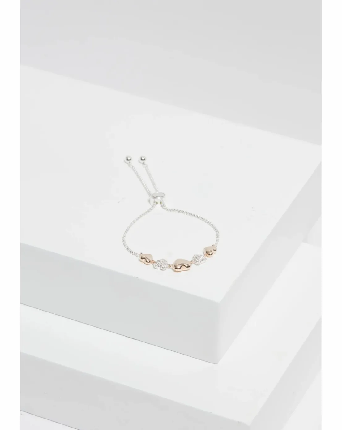 Jon Richard Rose Gold Plated And Silver Crystal Heart Toggle Bracelet