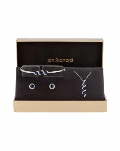 Jon Richard Sapphire And Crystal Twist Drop Set - Gift Boxed