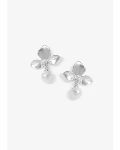 Jon Richard Satin Floral Pearl Earrings