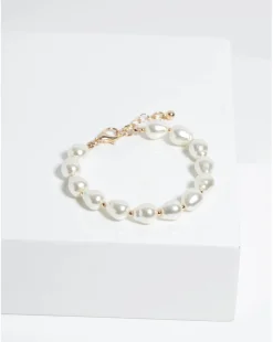 Jon Richard Semi Precious Pearl And Gold Bead Bracelet