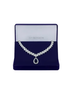 Jon Richard Silver Plated Cubic Zirconia Sapphire Pear Necklace - Gift Boxed