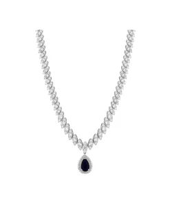 Jon Richard Silver Plated Cubic Zirconia Sapphire Pear Necklace - Gift Boxed